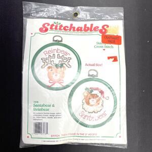 Stitchables Cross Stitch Kit Santa Bear & Reinbear #7578 Hoops Christmas Vintage